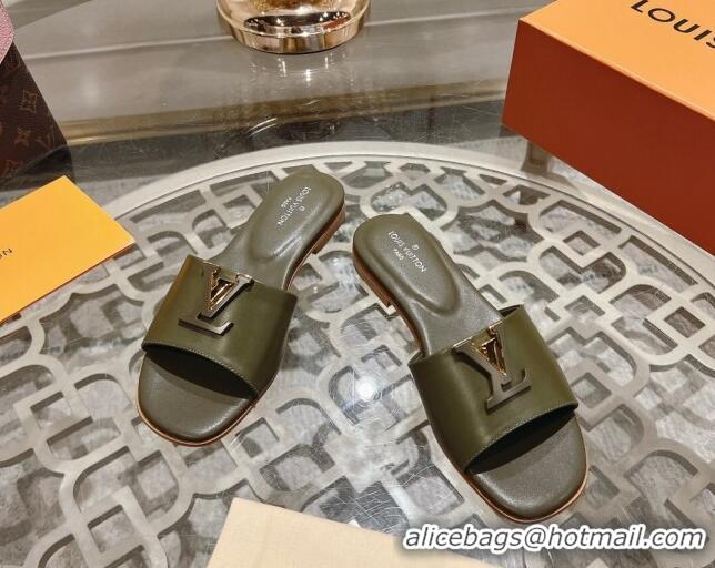 Low Cost Louis Vuitton LV Capri Flat Slide Sandals in Calf Leather Green 606117