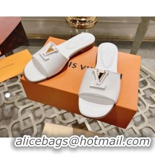 Top Design Louis Vuitton LV Capri Flat Slide Sandals in Calf Leather White 606119