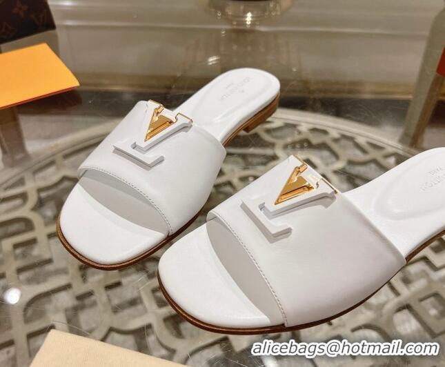 Top Design Louis Vuitton LV Capri Flat Slide Sandals in Calf Leather White 606119