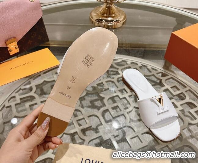 Top Design Louis Vuitton LV Capri Flat Slide Sandals in Calf Leather White 606119