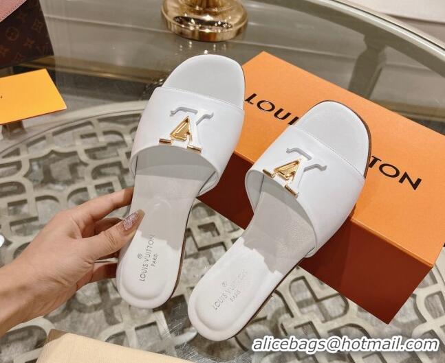 Top Design Louis Vuitton LV Capri Flat Slide Sandals in Calf Leather White 606119