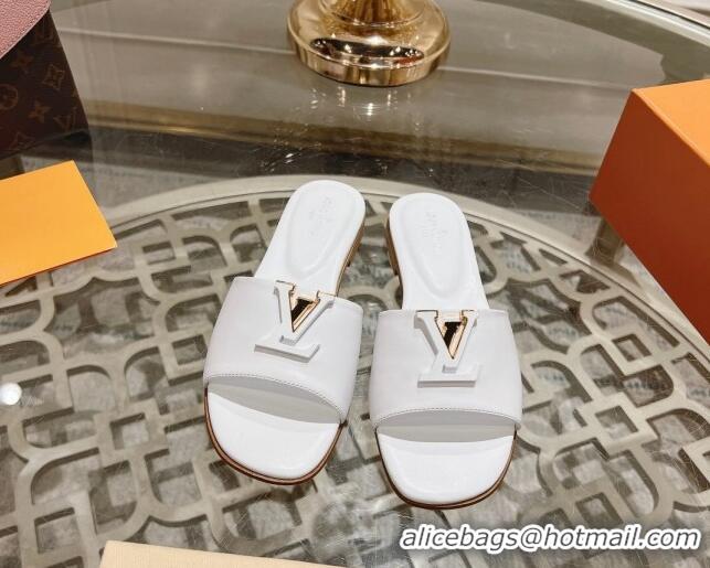 Top Design Louis Vuitton LV Capri Flat Slide Sandals in Calf Leather White 606119