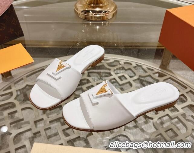 Top Design Louis Vuitton LV Capri Flat Slide Sandals in Calf Leather White 606119