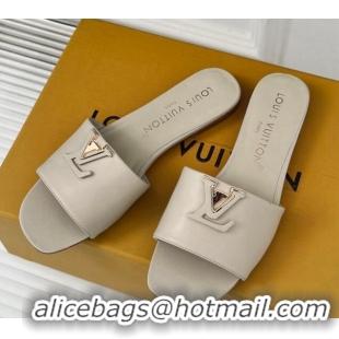 Luxurious Louis Vuitton LV Capri Flat Slide Sandals in Calf Leather Grey 606118