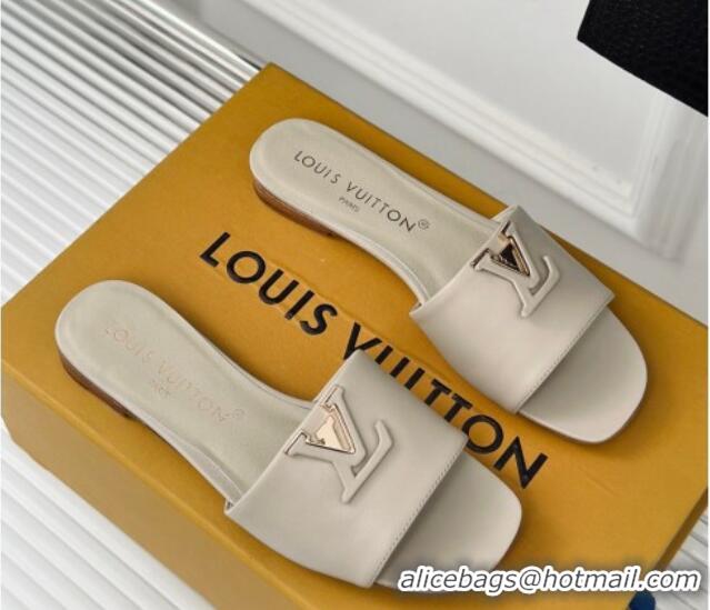 Luxurious Louis Vuitton LV Capri Flat Slide Sandals in Calf Leather Grey 606118