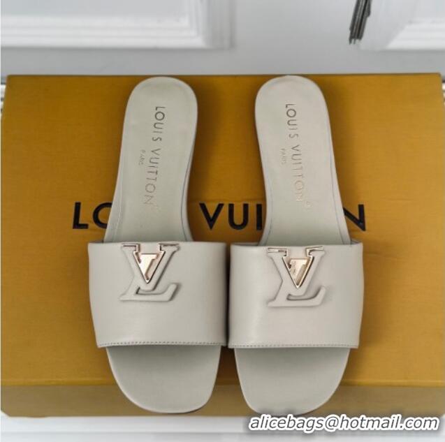 Luxurious Louis Vuitton LV Capri Flat Slide Sandals in Calf Leather Grey 606118