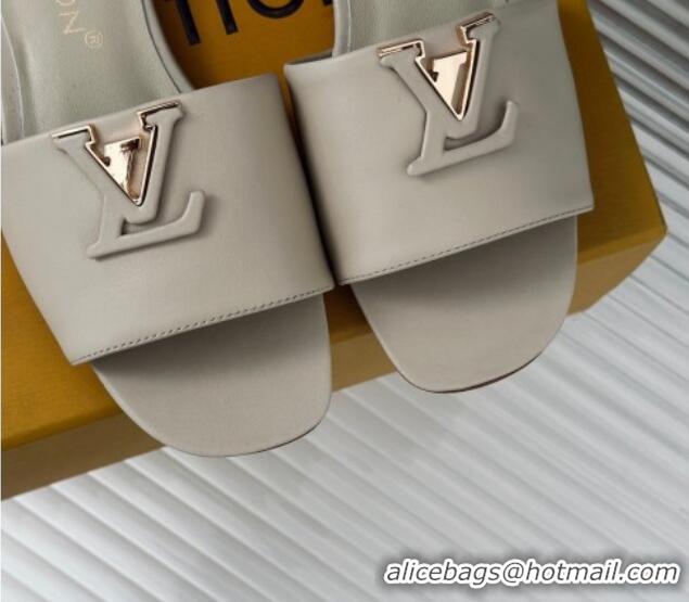 Luxurious Louis Vuitton LV Capri Flat Slide Sandals in Calf Leather Grey 606118