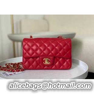 Top Grade Chanel Lambskin Classic Mini Flap Bag A69900 Red/Gold