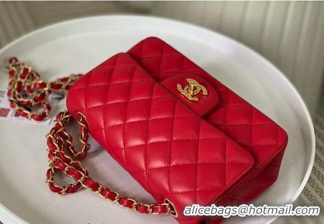 Top Grade Chanel Lambskin Classic Mini Flap Bag A69900 Red/Gold