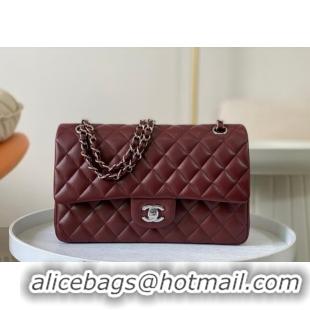 Luxurious Chanel Lambskin Classic Medium Flap Bag A01112 Burgundy/Silver