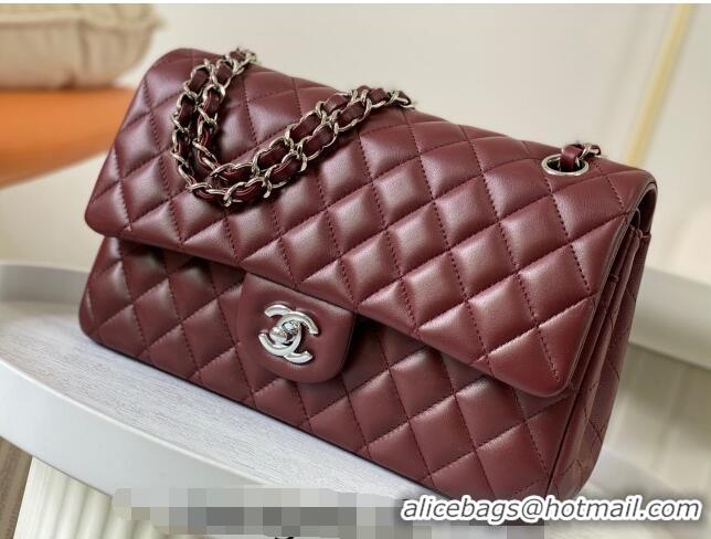 Luxurious Chanel Lambskin Classic Medium Flap Bag A01112 Burgundy/Silver