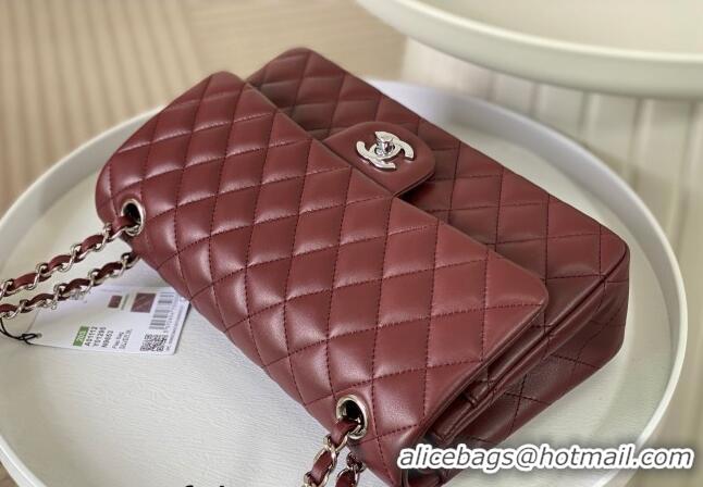 Luxurious Chanel Lambskin Classic Medium Flap Bag A01112 Burgundy/Silver