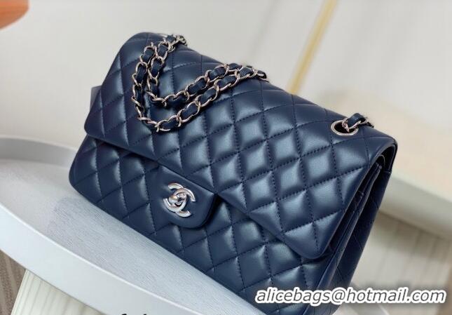 Promotional Chanel Lambskin Classic Medium Flap Bag A01112 Navy Blue/Silver