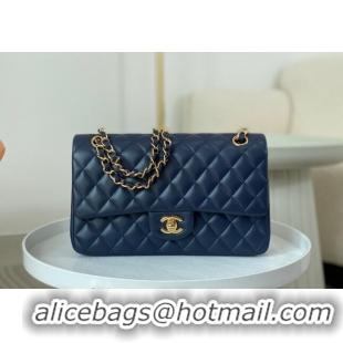 Buy Fashion Chanel Lambskin Classic Medium Flap Bag A01112 Navy Blue/Gold