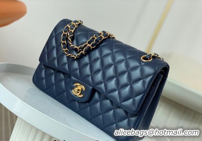 Buy Fashion Chanel Lambskin Classic Medium Flap Bag A01112 Navy Blue/Gold