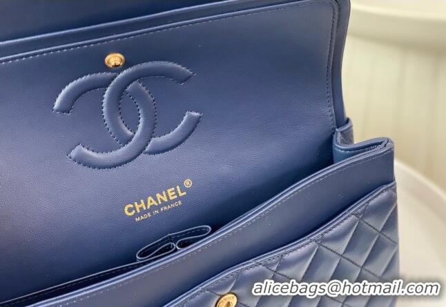 Buy Fashion Chanel Lambskin Classic Medium Flap Bag A01112 Navy Blue/Gold