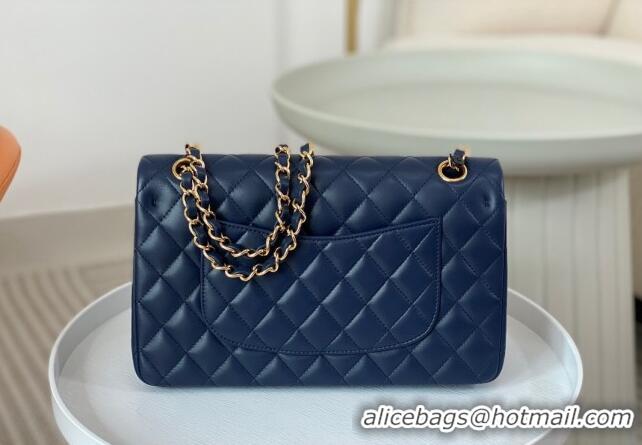 Buy Fashion Chanel Lambskin Classic Medium Flap Bag A01112 Navy Blue/Gold