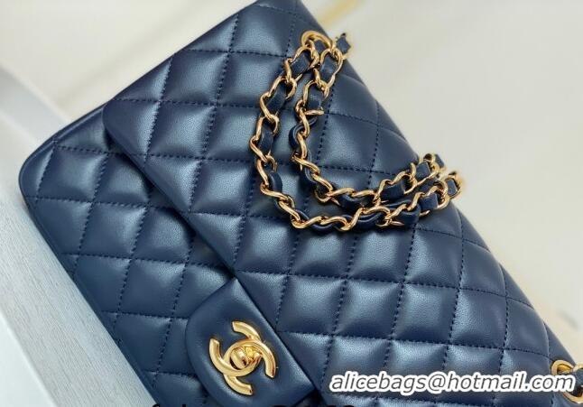 Buy Fashion Chanel Lambskin Classic Medium Flap Bag A01112 Navy Blue/Gold