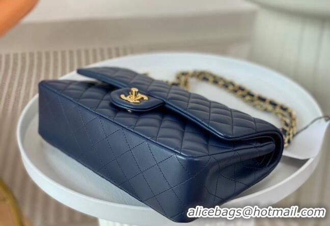 Buy Fashion Chanel Lambskin Classic Medium Flap Bag A01112 Navy Blue/Gold