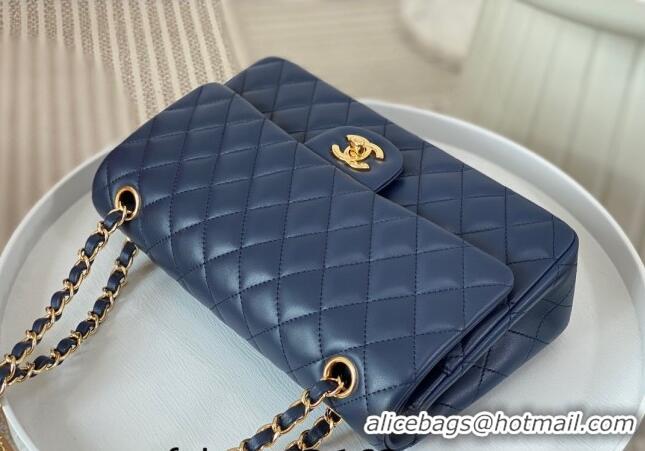 Buy Fashion Chanel Lambskin Classic Medium Flap Bag A01112 Navy Blue/Gold