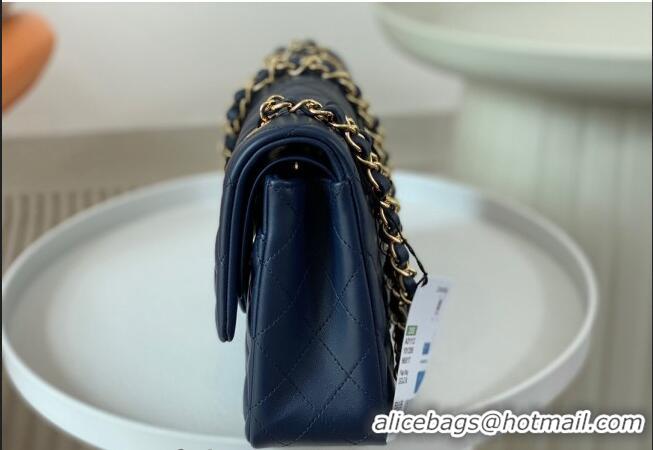 Buy Fashion Chanel Lambskin Classic Medium Flap Bag A01112 Navy Blue/Gold