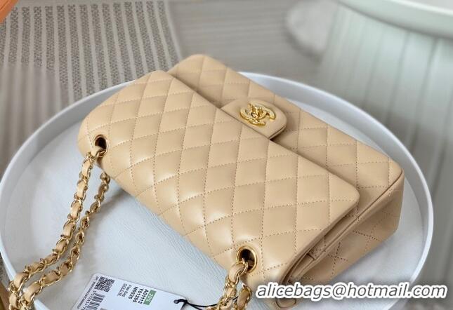 Best Fashion Chanel Lambskin Classic Medium Flap Bag A01112 Apricot/Gold