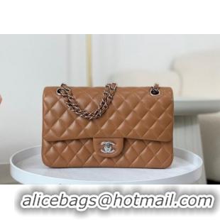 Best Price Chanel Lambskin Classic Medium Flap Bag A01112 Brown/Silver