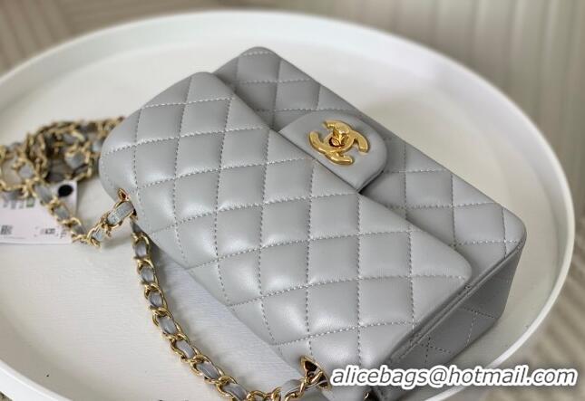 Buy Cheapest Chanel Lambskin Classic Mini Flap Bag A69900 Light Grey/Gold