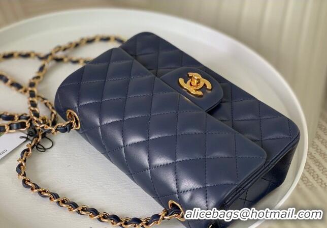 New Release Creation Chanel Lambskin Classic Mini Flap Bag A69900 Navy Blue/Gold 2023