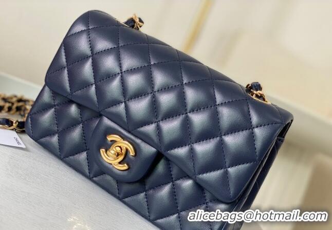 New Release Creation Chanel Lambskin Classic Mini Flap Bag A69900 Navy Blue/Gold 2023