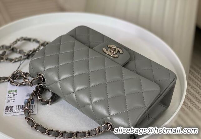 Elegant Classic Chanel Lambskin Classic Mini Flap Bag A69900 Grey/Silver