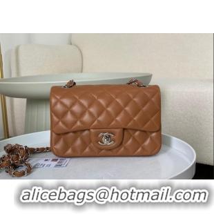 Buy Classic Chanel Lambskin Classic Mini Flap Bag A69900 Brown/Silver