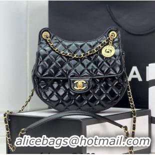 Unique Grade Chanel Shiny Calfskin Small Hobo Bag AS4572 Black 2024