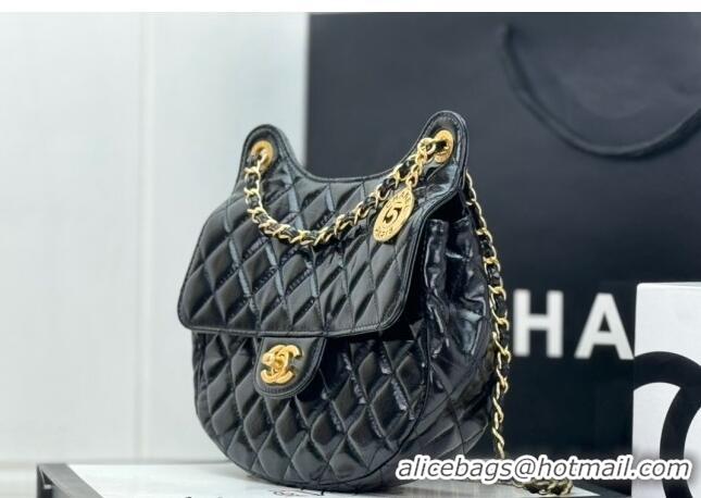 Unique Grade Chanel Shiny Calfskin Small Hobo Bag AS4572 Black 2024