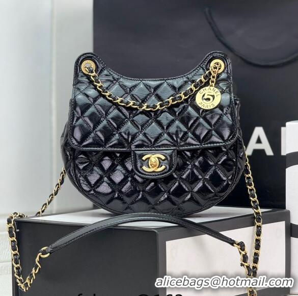 Unique Grade Chanel Shiny Calfskin Small Hobo Bag AS4572 Black 2024