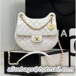 Grade Design Chanel Shiny Calfskin Small Hobo Bag AS4572 White 2024