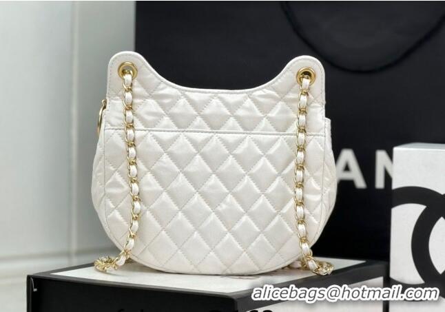 Grade Design Chanel Shiny Calfskin Small Hobo Bag AS4572 White 2024