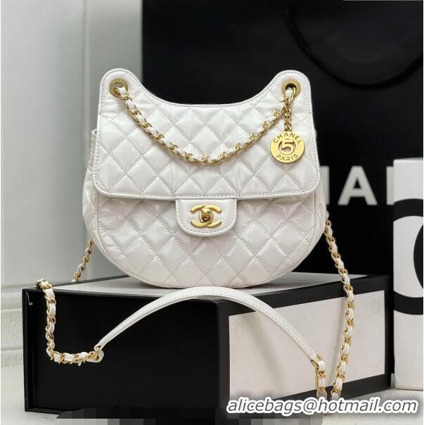 Grade Design Chanel Shiny Calfskin Small Hobo Bag AS4572 White 2024