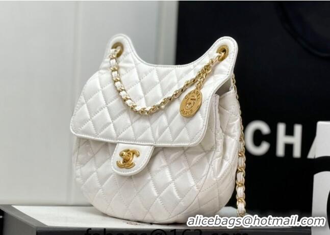 Grade Design Chanel Shiny Calfskin Small Hobo Bag AS4572 White 2024