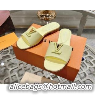 Best Grade Louis Vuitton LV Capri Flat Slide Sandals in Calf Leather Yellow 606120