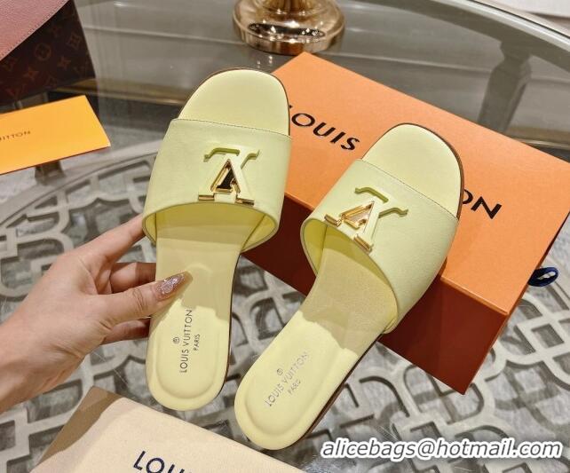 Best Grade Louis Vuitton LV Capri Flat Slide Sandals in Calf Leather Yellow 606120