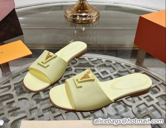 Best Grade Louis Vuitton LV Capri Flat Slide Sandals in Calf Leather Yellow 606120