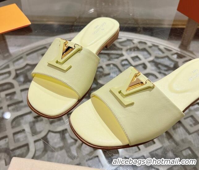 Best Grade Louis Vuitton LV Capri Flat Slide Sandals in Calf Leather Yellow 606120