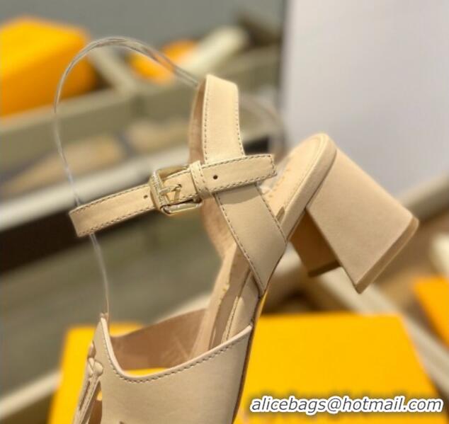 Grade Quality Louis Vuitton LV Isola Heel Sandals 5cm in Calf Leather Nude 0606121