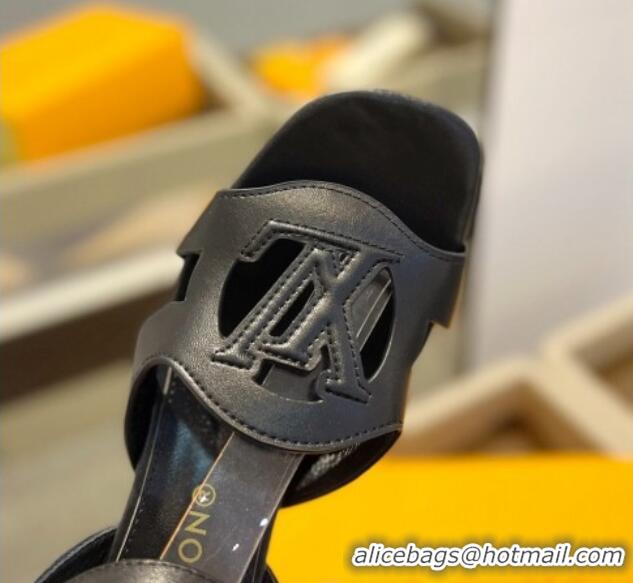 Buy Discount Louis Vuitton LV Isola Heel Sandals 5cm in Calf Leather Black 606123