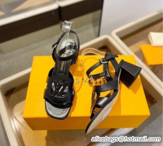 Buy Discount Louis Vuitton LV Isola Heel Sandals 5cm in Calf Leather Black 606123