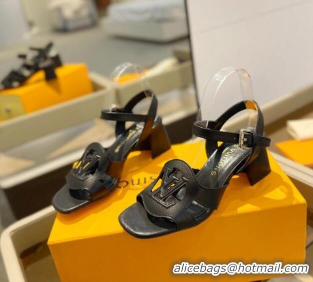 Buy Discount Louis Vuitton LV Isola Heel Sandals 5cm in Calf Leather Black 606123