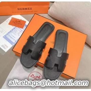 ​Buy Discount Hermes Oran Flat Slide Sandals In Epsom Leather HS8412 All Black