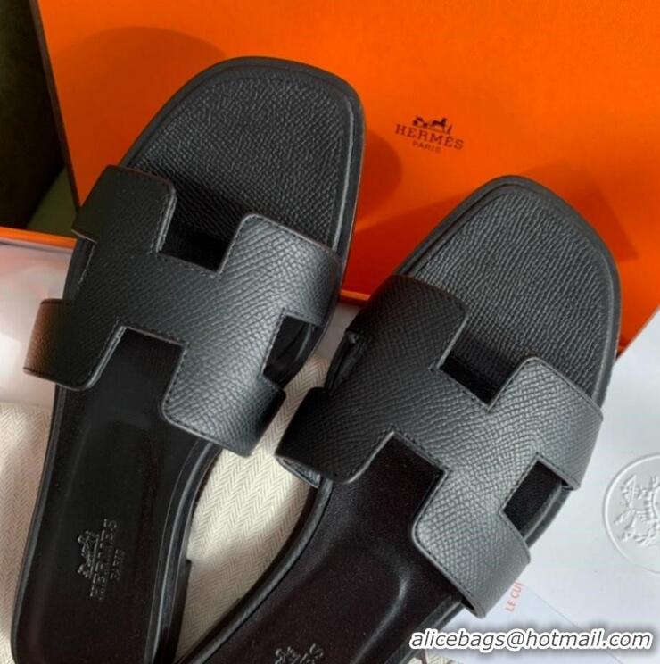 ​Buy Discount Hermes Oran Flat Slide Sandals In Epsom Leather HS8412 All Black