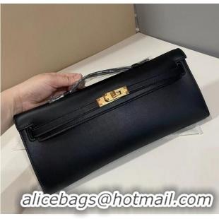 Best Price Hermes Epsom Leather Kelly Cut Clutch Bag H9052 Black/Gold (Pure Handmade)